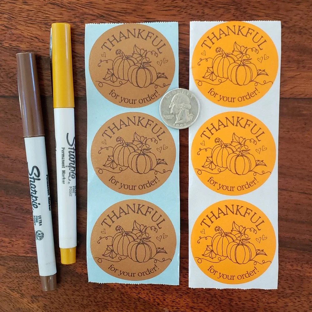 3/$15 50pcs Thank You Stickers | Fall Autumn Orange Brown 2